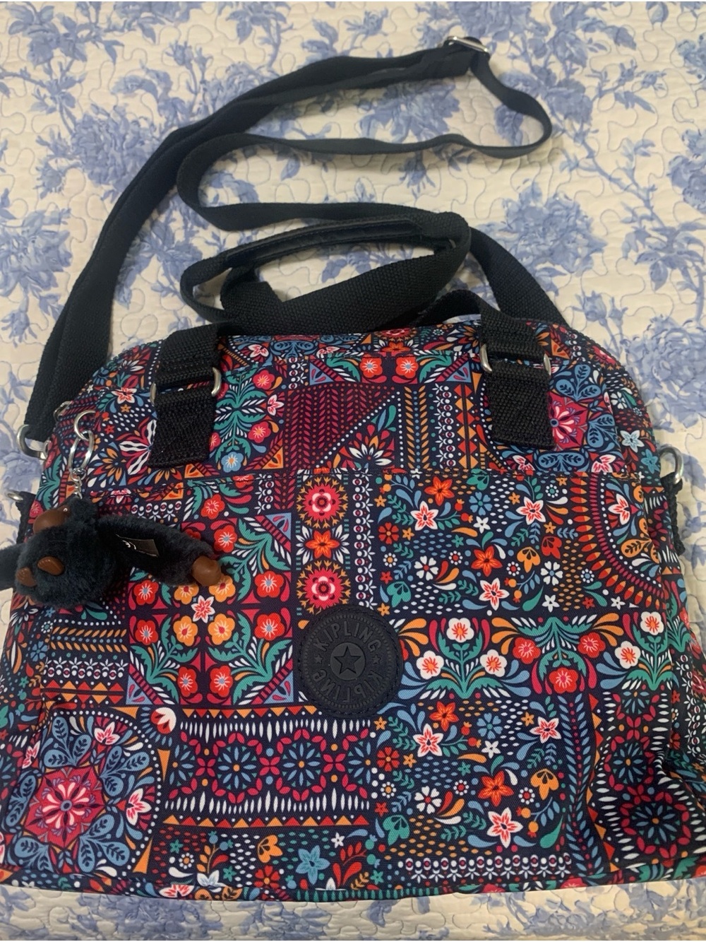 Kipling Navy Multicolor Floral Patchwork Crossbody Bag